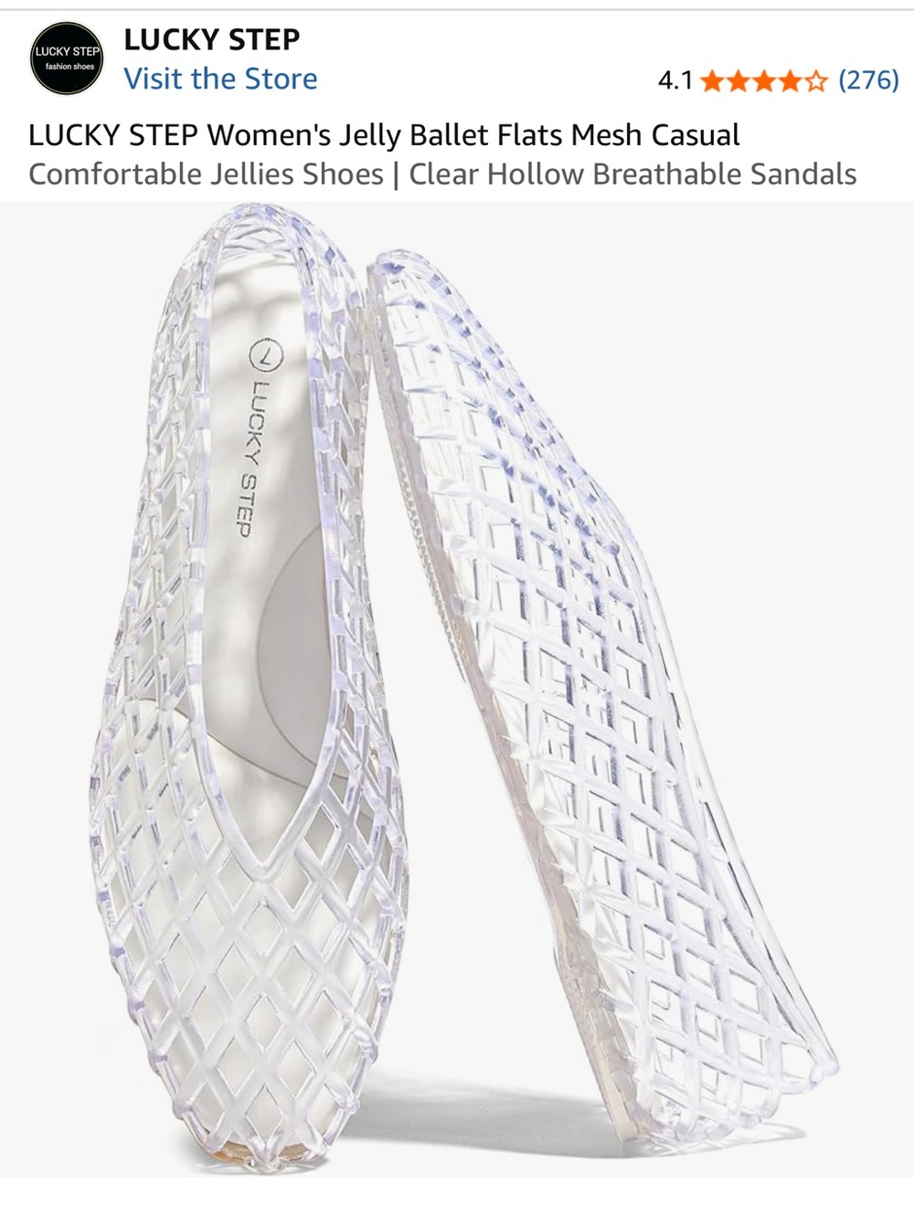 LUCKY STEP Women's Clear Jelly Lattice Ballet Flats